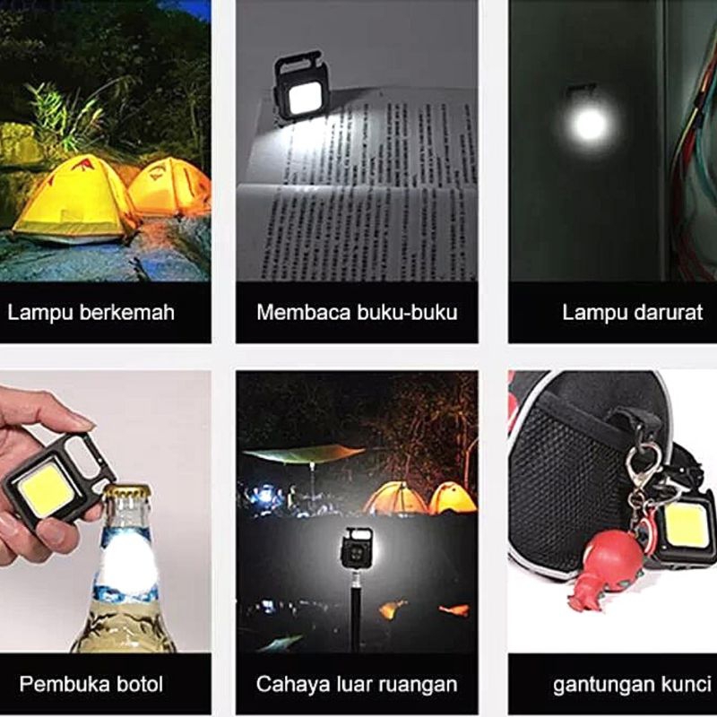 Lampu Senter Led COB Mini USB Charger Dengan Gantungan Kunci Untuk Outdoor / Camping / Memancing