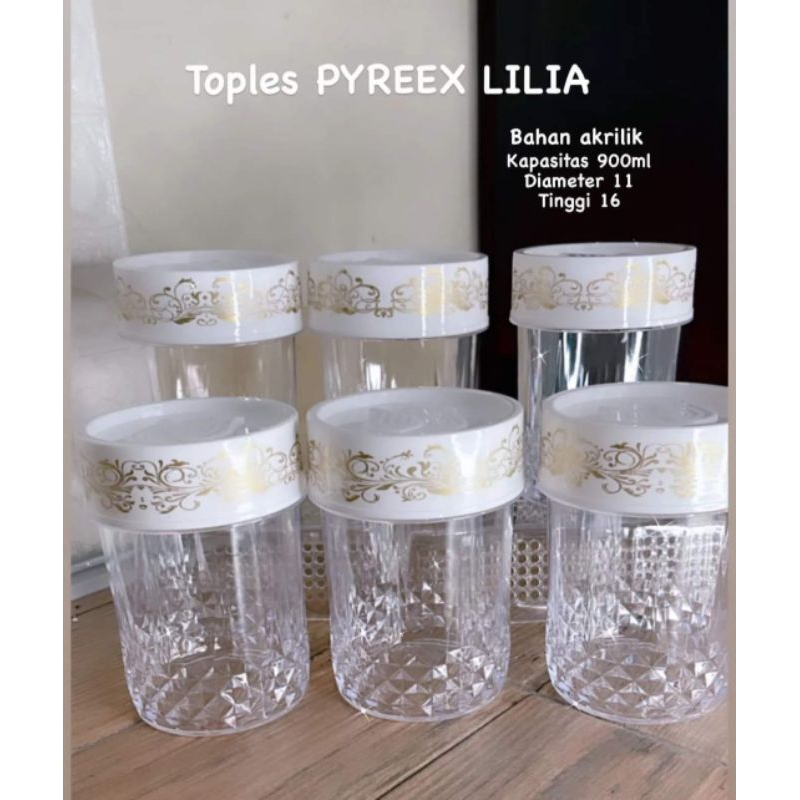 Toples Kue Acrylic Pirex Lilia 900ml Gratis Spatula 1 Set 5pcs / toples tempat kue nastar permen keripik singkong basreng kacang goreng emping mede dengan tutup putar