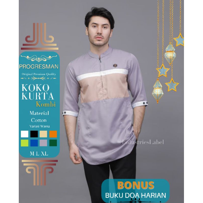 PROGRESS MAN Baju Muslim Pria Dewasa Premium  Kurta Koko Cowok Original Lengan Tiga Perempat kurta Pakistan Terbaru Lebaran 2023 Warna HIJAU ARMY