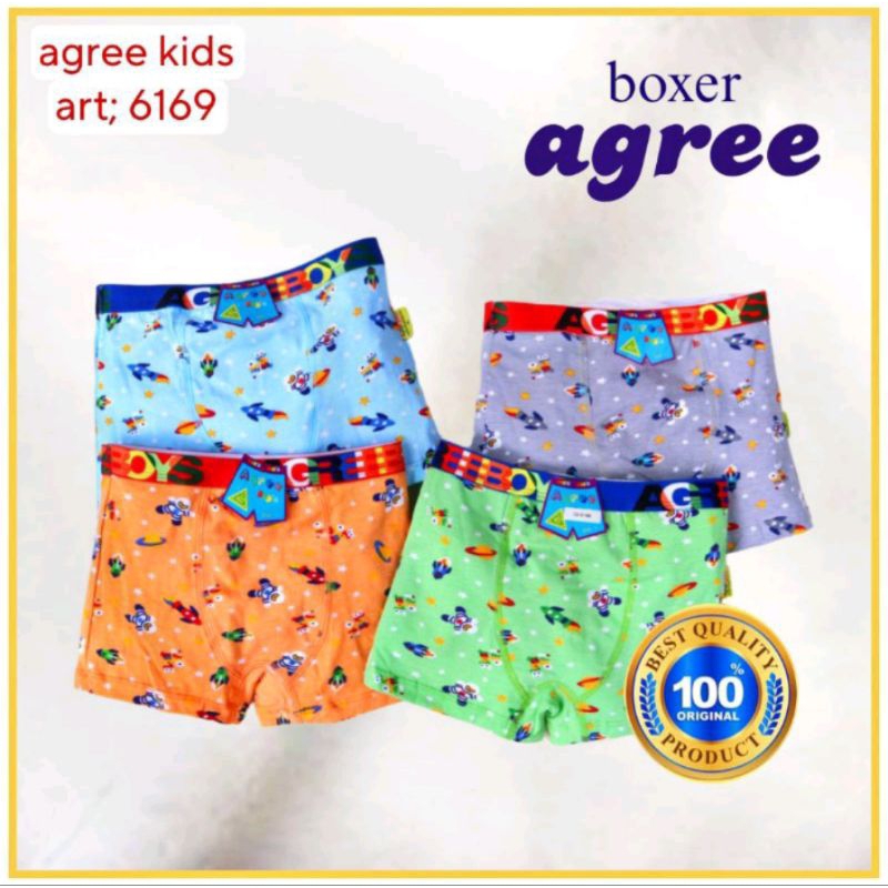 [3pc] CD boxer anak AGREE 6168 warna karet lebar/ CD boxer agree kids 6168/ celana pendek anak laki-laki