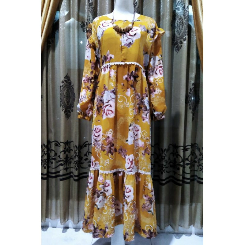 gamis ceruti renda motif bunga Ori bahan premium Resleting depan busui