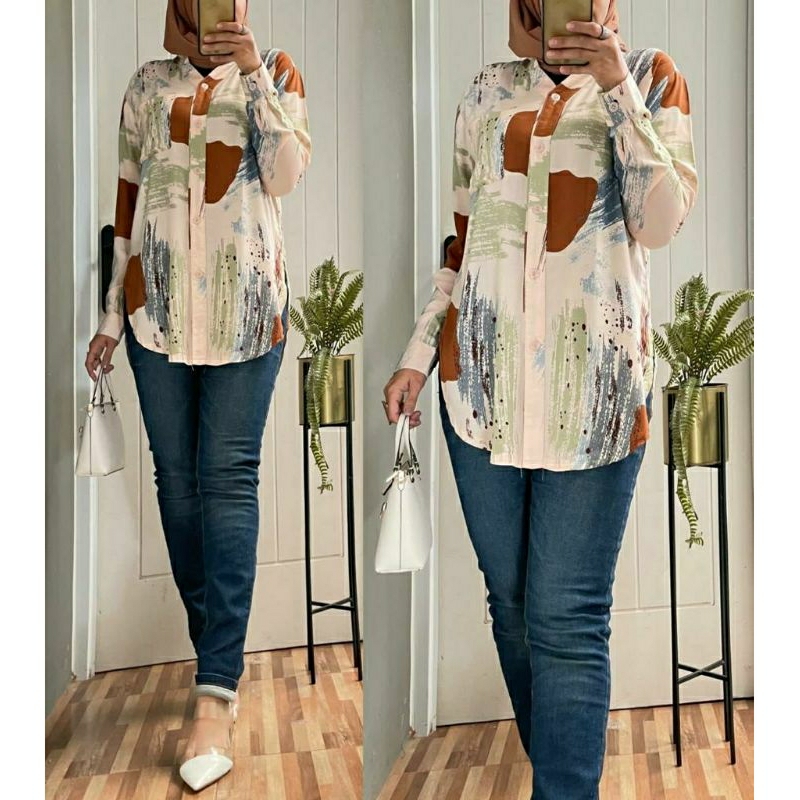 Kemeja Zara #14, KEMEJA/BLOUSE WANITA CANTIK MODIS FIT XXL LD 114 BAHAN KATUN RAYON IMPORT KANCING AKTIF TERMURAH OOTD KEKINIAN TERLARIS