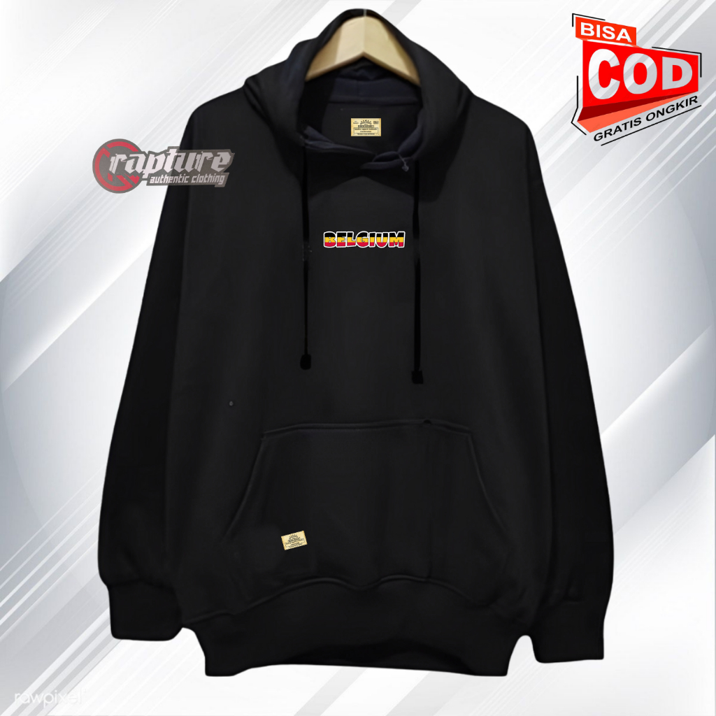 Jaket Sweater Hoodie Pria Distro Original Aesthetic Warna Hitam List Belgium Bahan Fleece Tebal Size M-XXL Sweter Hudie Cowok Oversize Authentic Terbaru 2023 Hudie Pria Unisex Terlaris Kekinian Keren Hoodie Jumper