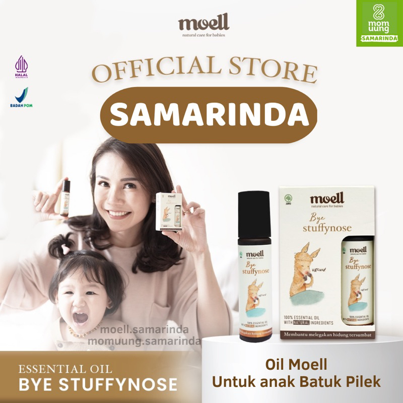 MOELL Natural Essential OIL Bye STUFFYNOSE / TUMMYWIND / CALMME / FITME / FIRSTCARE/ BUGBITES / BPOM / MomUung MOELL Samarinda Smd Mom Uung Balikpapan Banjarbaru Banjarmasin Cessa