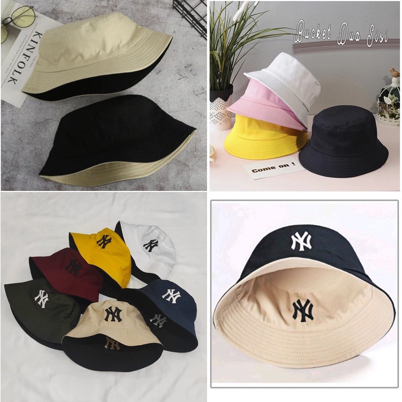 Topi Bucket Dewasa Dua Warna Logo Ny Bisa Bolak Balik Unisex