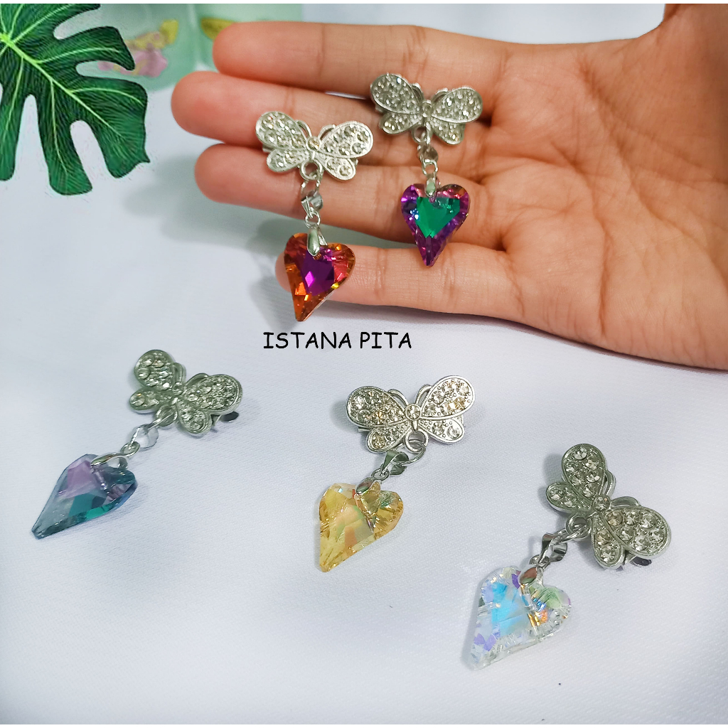 Bros Dagu Kecil Kristal Swarovski Love Lonjong