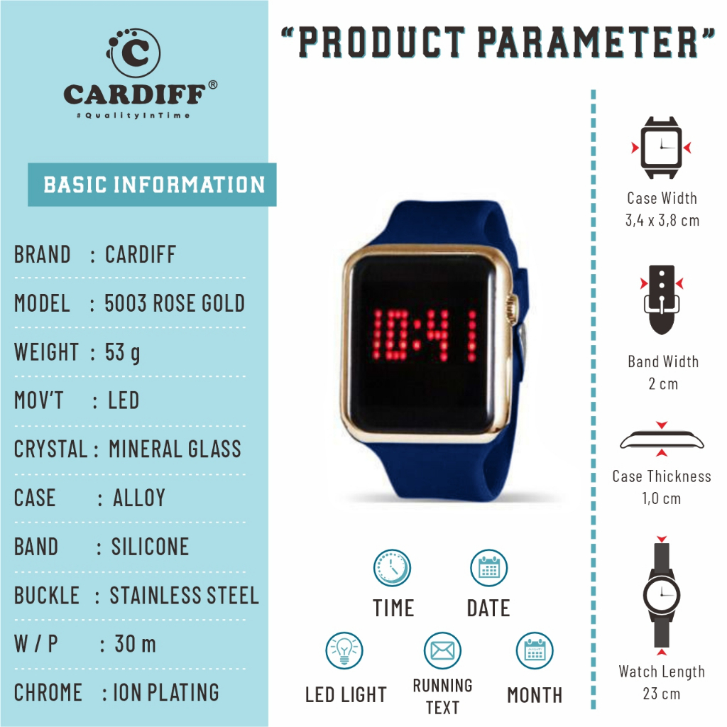 CARDIFF LED 5003 Jam Tangan Digital Kasual Unisex Rosegold