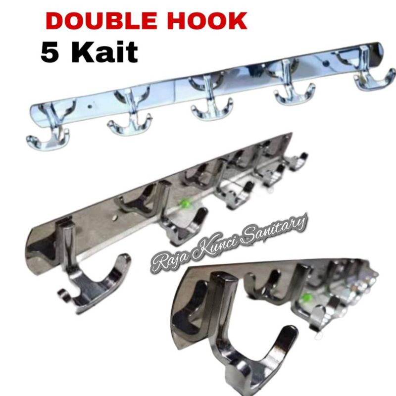 Kapstok Stainless 5 Kait Double Hook/Gantungan Baju 5 Kait Double Hook Stainless Stell