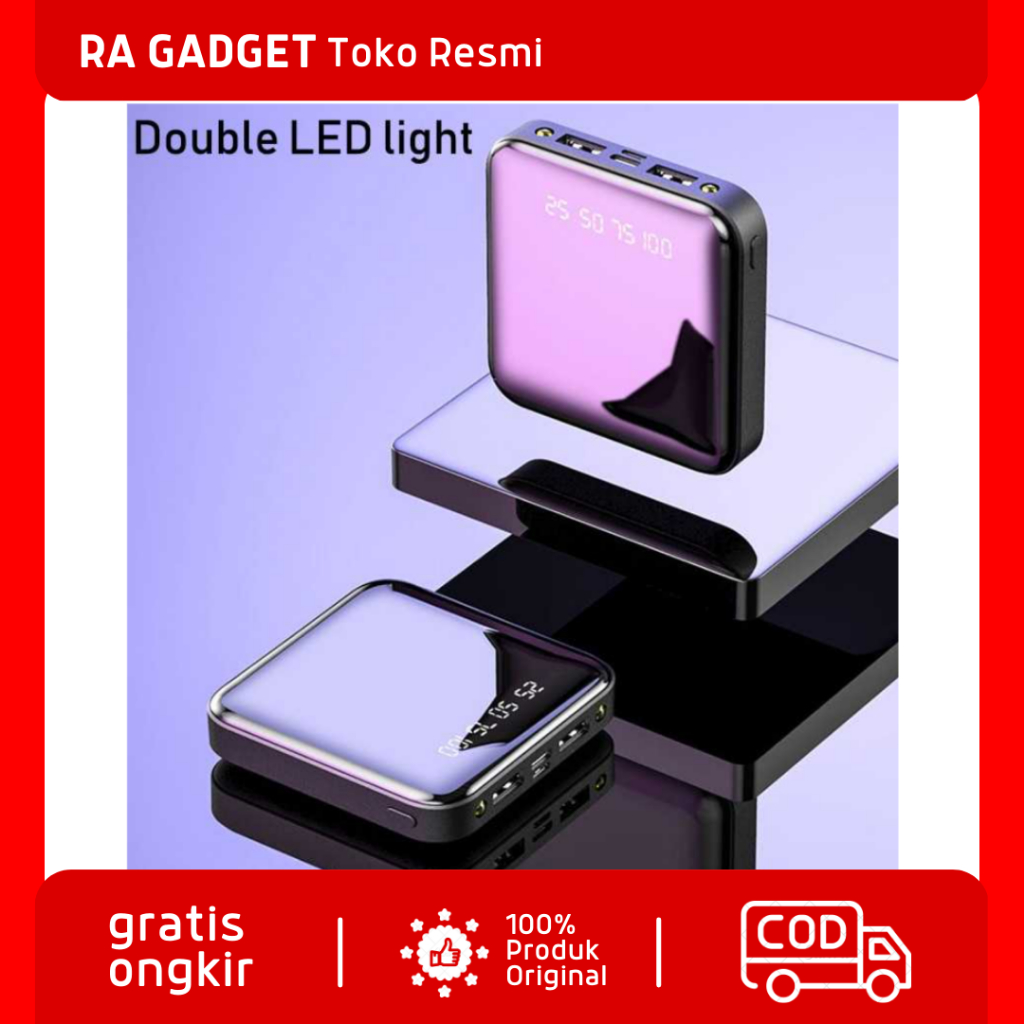 Mini Power Bank 2 Port USB 1A 12000mAh / Powerbank Mini Kecil Lipat Fast Charging Awet Tahan Lama Ro