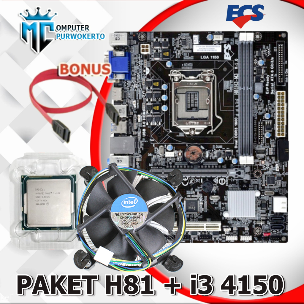 Mainboard Motherboard H81 LGA 1150 Dengan Processor i3 4150 Bonus Fan