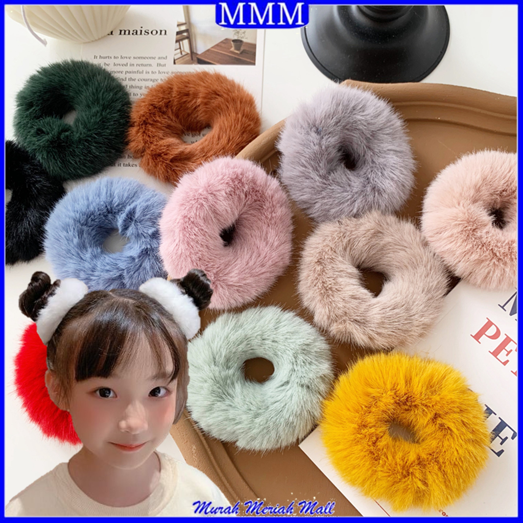 MMM Ikat Rambut Bulu Halus Elastis Wanita Anak Karet Berbulu Warna Warni Polos Kunciran Korea Style Murah Import