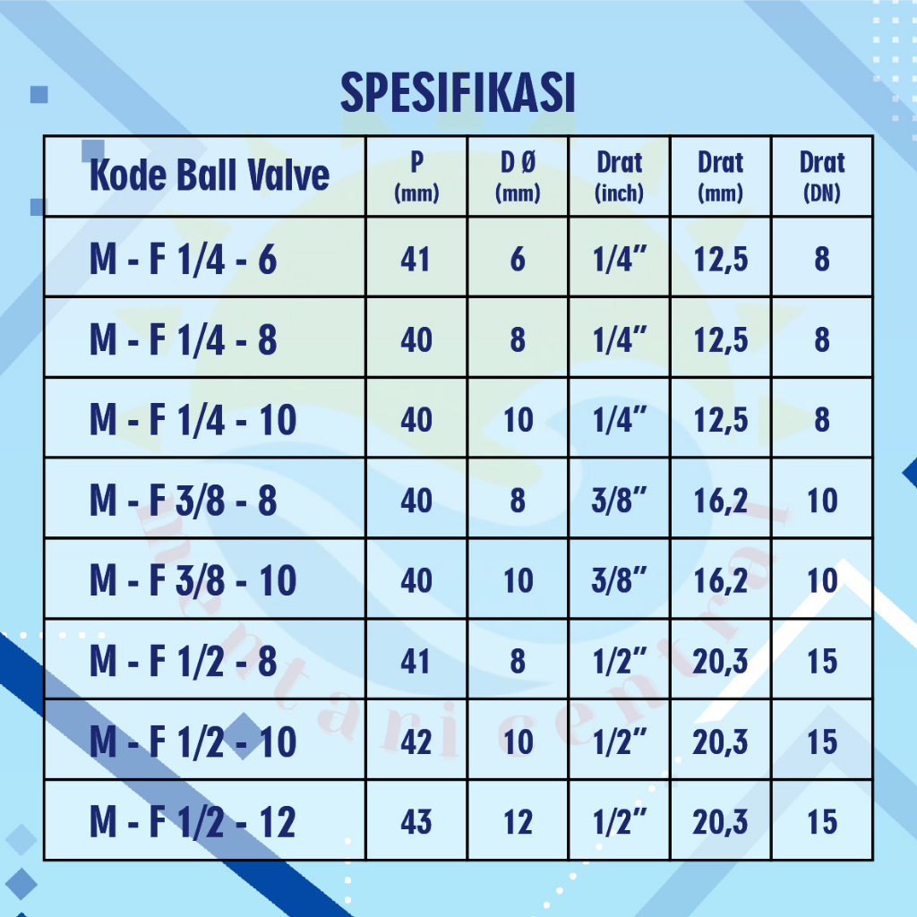 STOP KRAN BALL VALVE MALE TO FEMALE 1/4&quot; 1/2&quot; 3/8&quot; 1/8&quot; M-F (KODE)