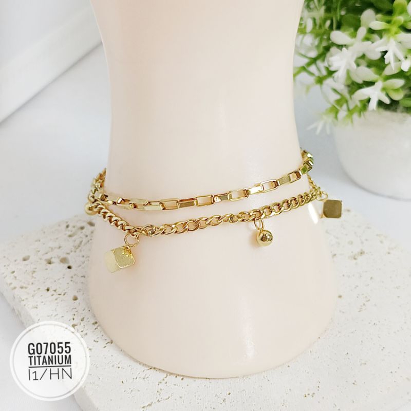 Gelang Titanium double layer jurai kotak G07055