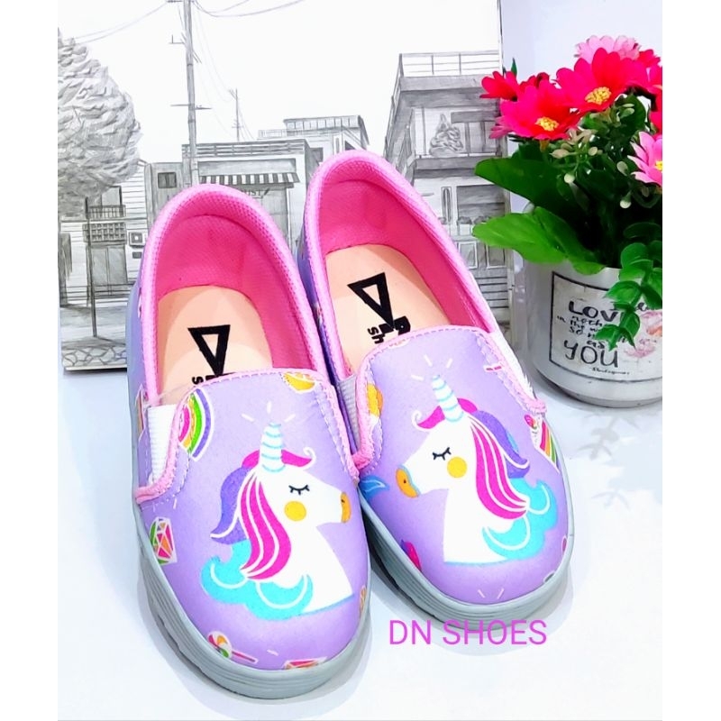 Sepatu Anak Perempuan slip on Uniqorn Cute Ungu murah