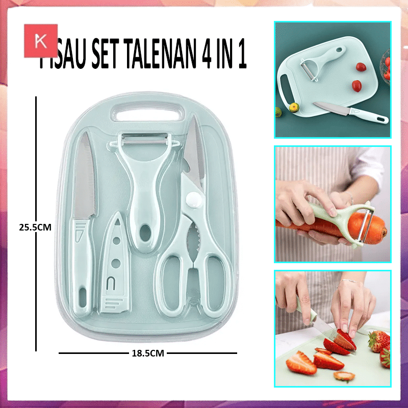 ANG PISAU SET 4IN1 TALENAN GUNTING PENGUPAS KULIT / PISAU SET TAJAM STAINLESS / TALENAN SET KNIFE