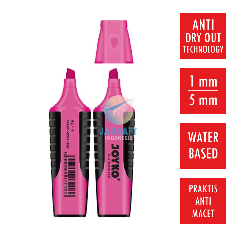 

(1 Pcs) Highlighter Stabilo Penanda JOYKO HL-4 Warna Merah Muda Pink Neon