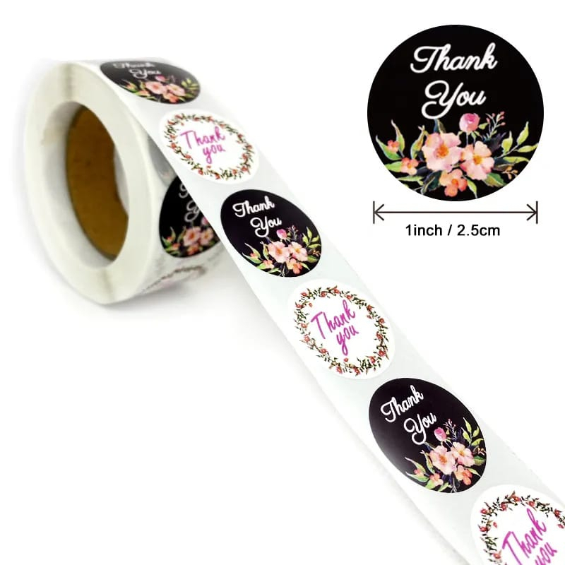 

Sticker Thankyou 1Roll (500Pcs) Motif Flower & Daisy Thanks 2,5 CM Label Segel Order Serbaguna