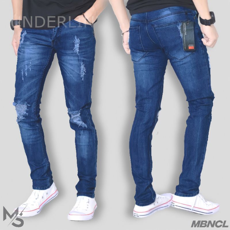 Mavia - Celana Panjang Jeans Motif Sobek Lutut Pants Jins Robek Lutut Bolong Tembus Bahan Denim