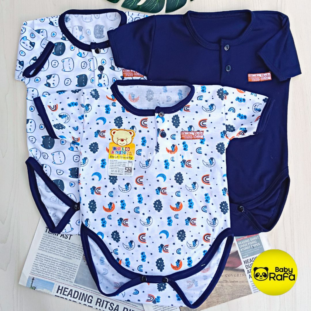 Serian Navy - 3 Pcs Jumper Bayi Serian NAVY Baju Kodok Bayi Jumpsuit Bayi Jumper Bodysuit Bayi SNI Bolo Bolo