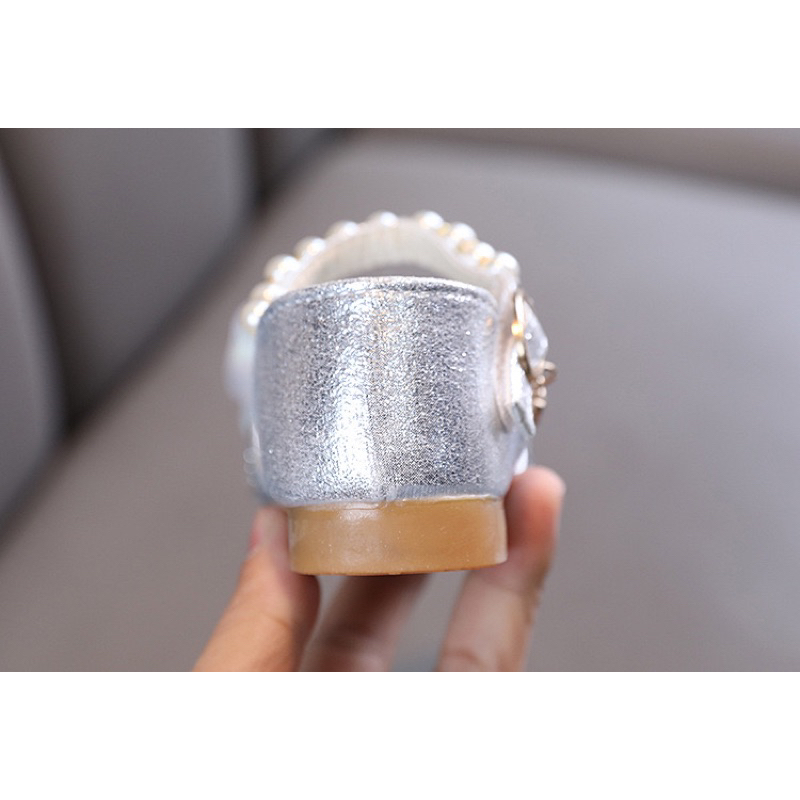 S777 Sepatu pesta anak perempuan import HITAM GOLD SILVER / party shoes pita bling bling manik mewah