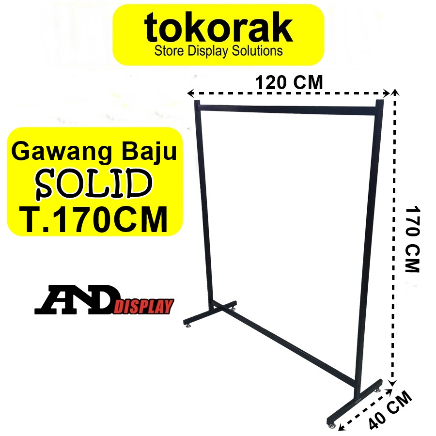 GAWANG BAJU SOLID T.170 CM RAK BESI GANTUNGAN PIPA KOTAK SULING L 120 CM HITAM