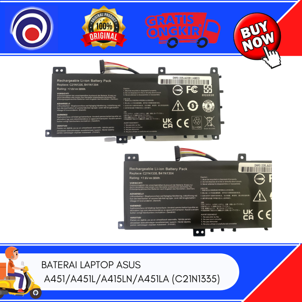 BATERAI LAPTOP ASUS  A451/A451L/A415LN/A451LA (C21N1335)