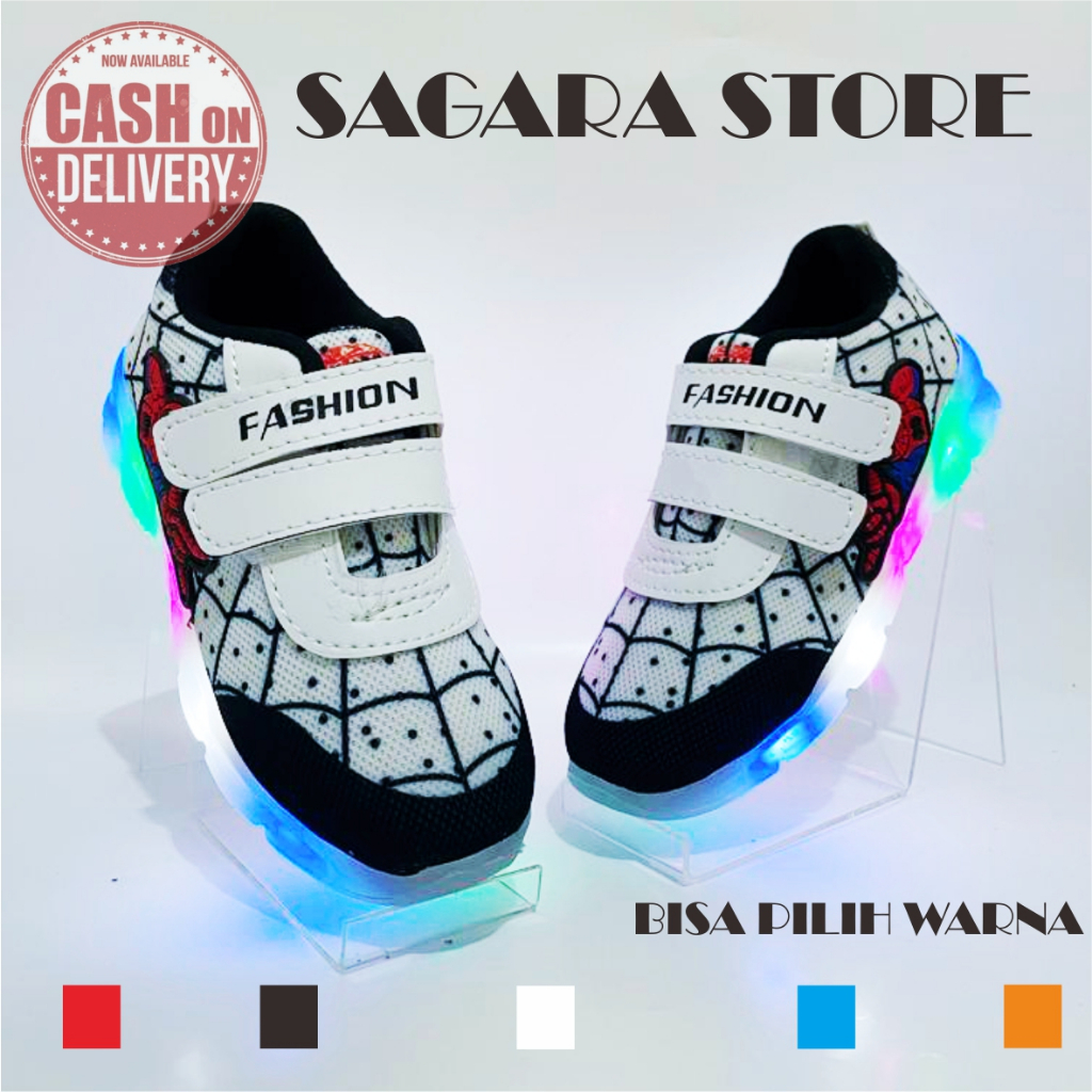 Sepatu sneaker spiderman anak laki-laki dengan lampu led kids shoes 22-30 - terlaris