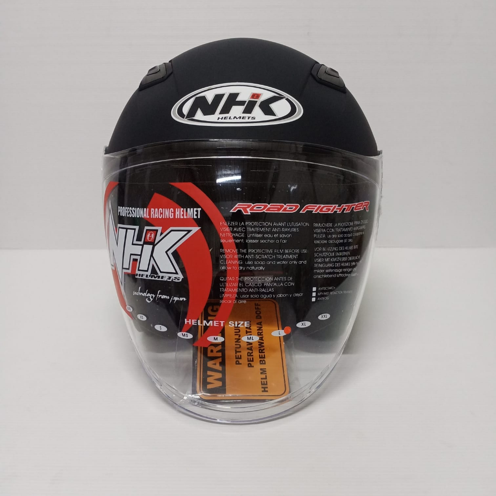 NHK HELM R1 ELITE SOLID BLACK DOFF SINGLE VISOR HALF FACE NHK ELITE