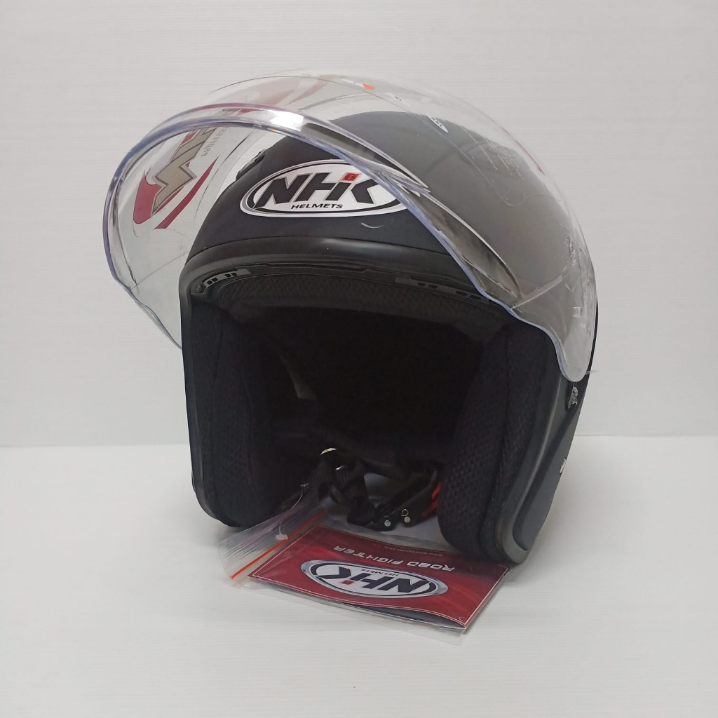 NHK HELM R1 ELITE SOLID BLACK DOFF SINGLE VISOR HALF FACE NHK ELITE