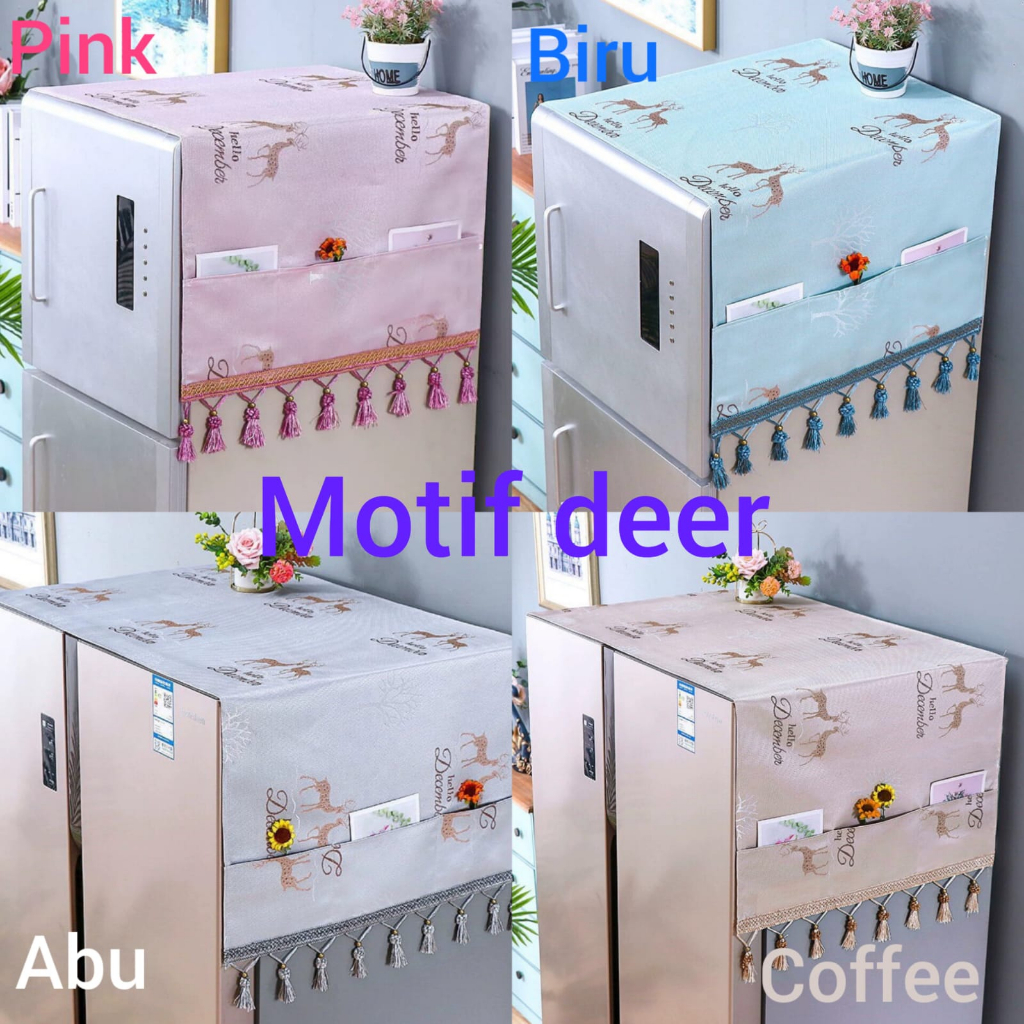 [BIG SALE] Cover Penutup Kulkas Taplak kulkas Multifungsi Alas Penutup Lemari es / oven / microwave / dispenser galon bawah DEER dan Bunga