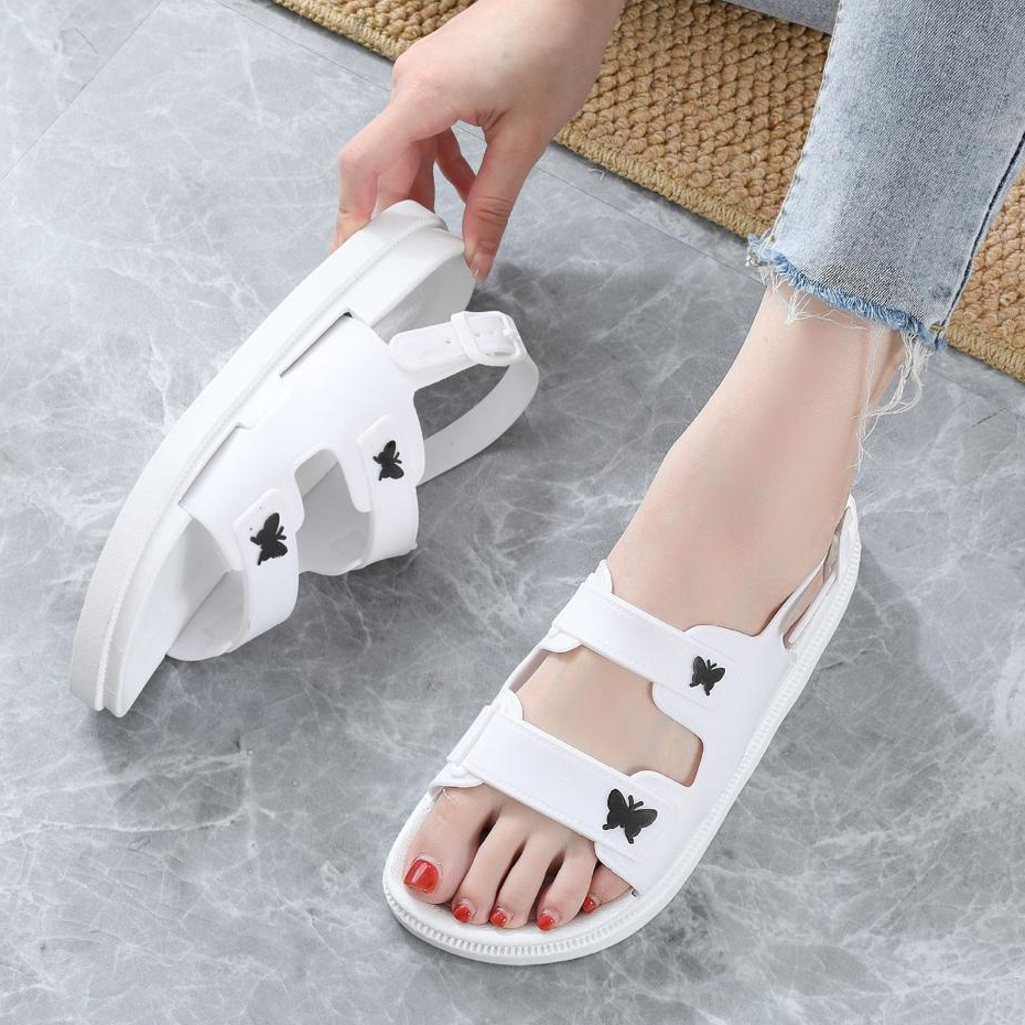 Sandal jelly wanita import terbaru 2022 sandal santai murah untuk wanita Soft Slipper Anti Slip Elastic Empuk PVC sol tebal LXX BUTTERFLY