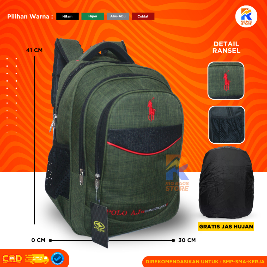 Tas Sekolah Polo AJ / Tas Kerja Polo /Tas Laptop Sekolah Unisex