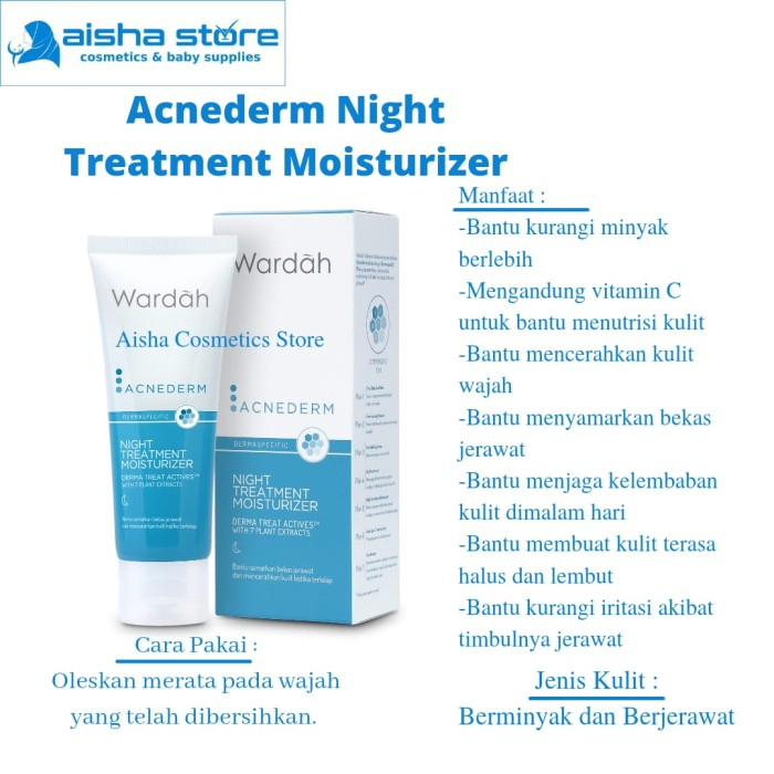 Wardah Acnederm Night Treatment Moisturizer 40 ml wajah jerawat