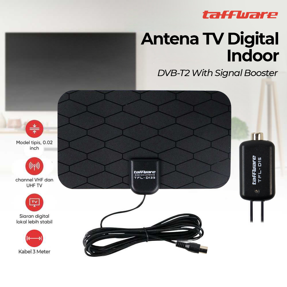 Taffware Antena TV Digital DVB-T2 25dB Grid Pattern Signal Booster - TFL-D139 - Black