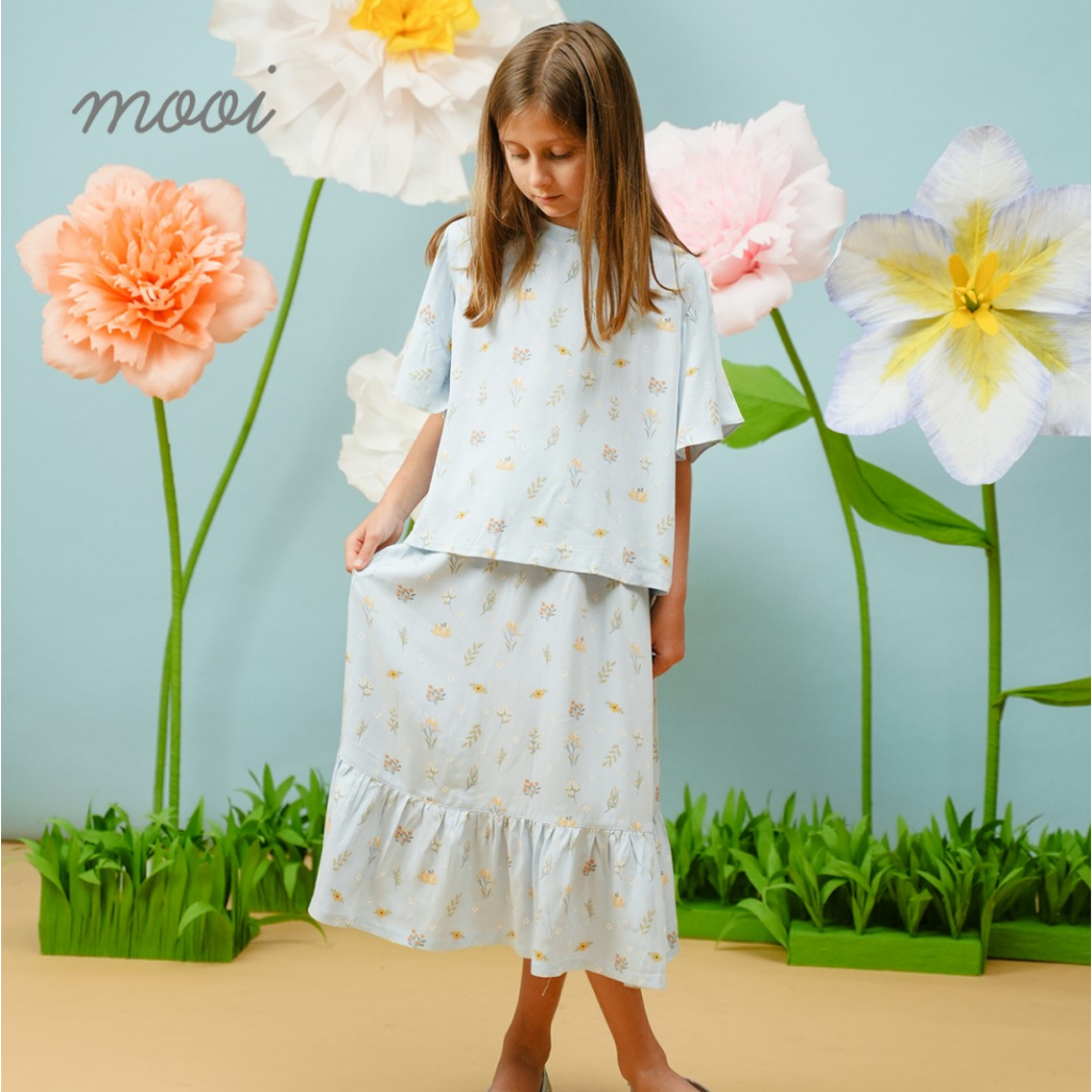 Mooi 1-10 Tahun PREMIUM Quality Rasha La Fleur Tunik Set Setelan Tunik Rok Anak Perempuan Ruffle Bunga / Pakian Muslim / Setelan Lebaran / Raya CBKS