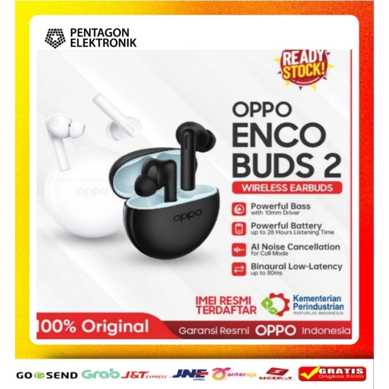 OPPO ENCO BUDS 2 BLUETOOTH EARPODS EARPHONE HANDFREE  HEADSET WIRELESS FULL BASS (GARANSI RESMI) 100