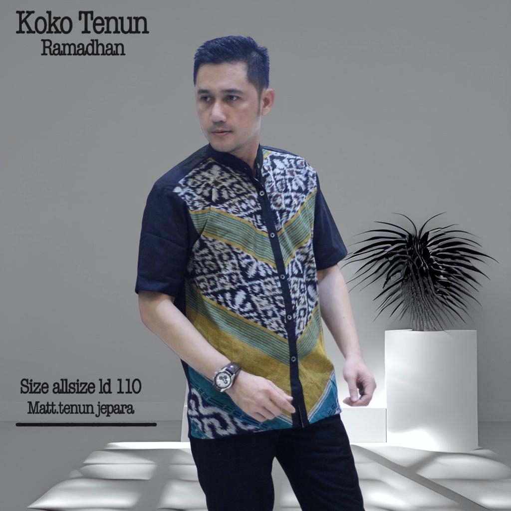 Hermansyah Baju Koko Tenun Trendy | Kemeja Pria Tenun Kerah Koko