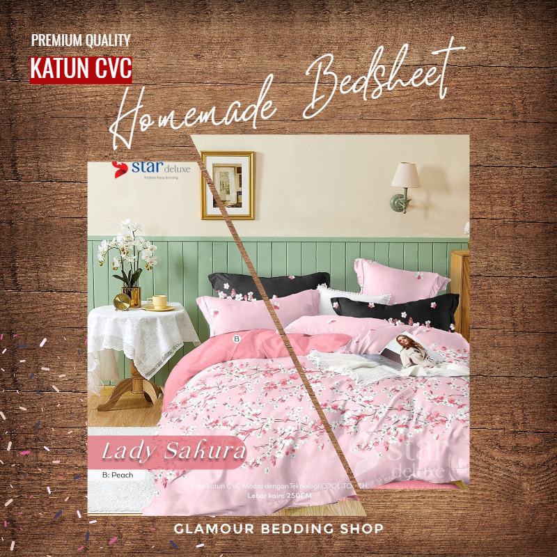 Sprei KING 200x180 Kain Katun CVC Katun Lokal Homemade Sprei Motif By STAR Deluxe