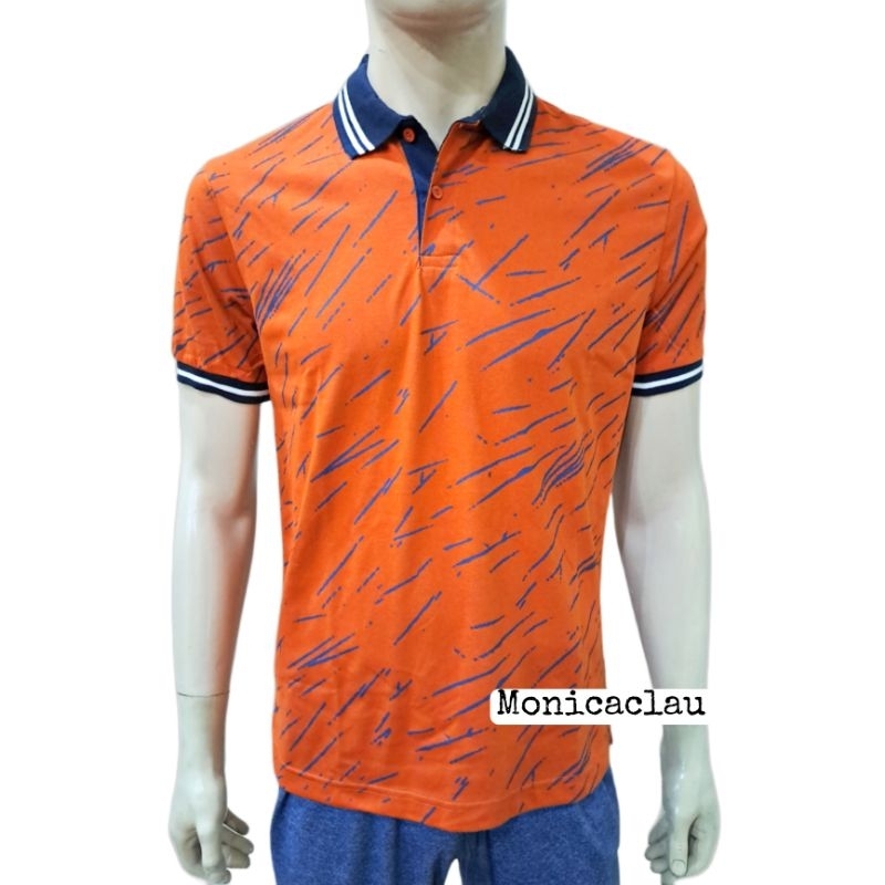 Kaos Polo Pria Poshboy Original Raleigh Print Poloshirt Katun Orange