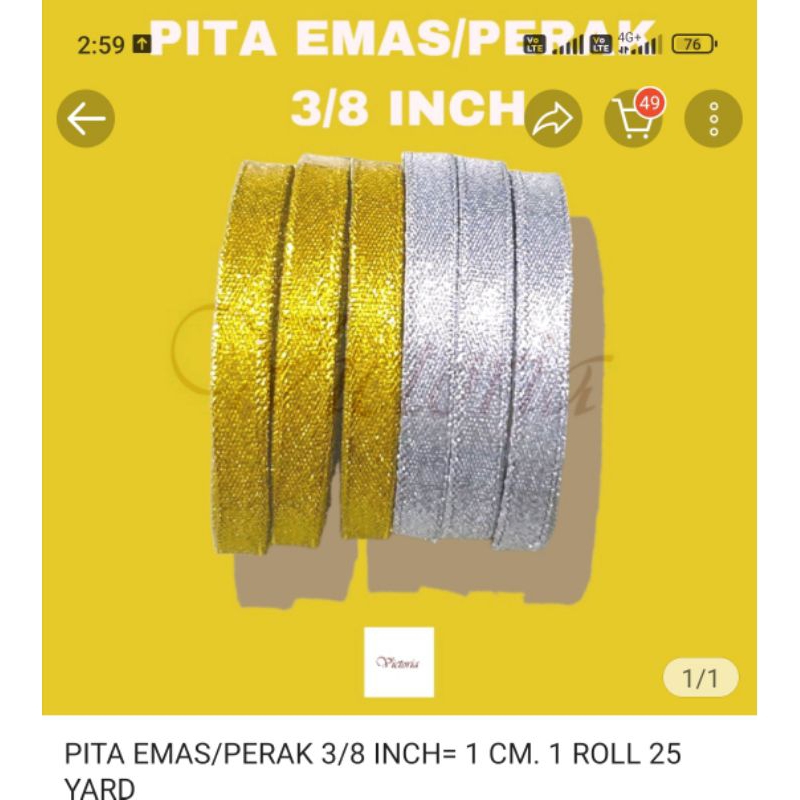 

PITA EMAS gliter 3/8 INCH= 1 CM. 1 ROLL 25 YARD