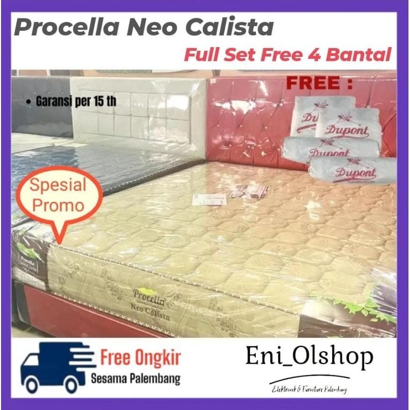 Promo Springbed Procella New Calista 120x200cm, 160x200cm, 180x200cm Full Set Free 4 Bantal, Garansi