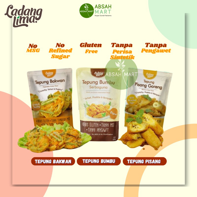 

Aneka Tepung Ladang Lima Tepung Bumbu Serbaguna Tepung Bakwan Tepung Pisang gluten free tanpa no msg