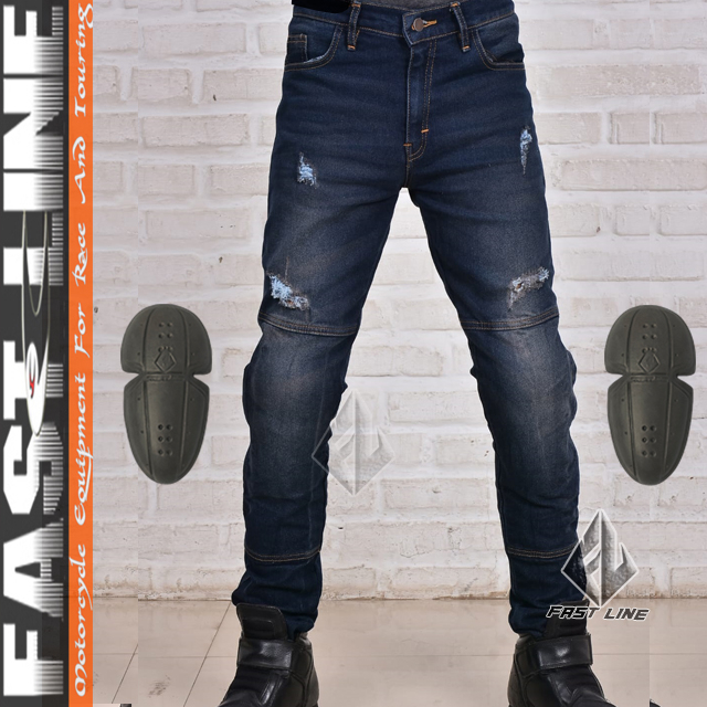 CELANA PANJANG JEANS BIKER PRIA TOURING DENIM STREACH PREMIUM MODEL RIPPED SOBEK BONUS PELINDUNG LUTUT FAST LINE OCEAN SERIES SAFETY PROTECTOR