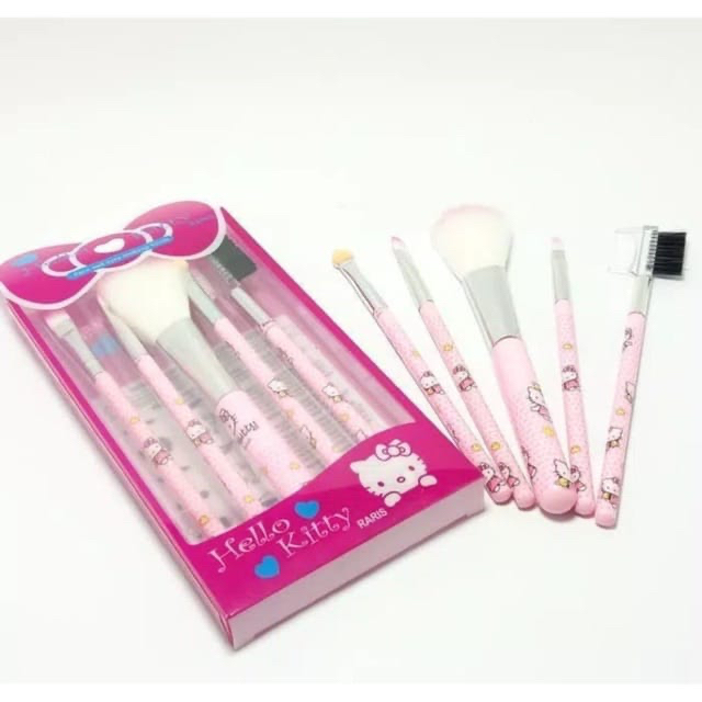 ✿ELYSABETHME✿ (1set isi 5) a͓̽k͓̽s͓̽e͓̽s͓̽o͓̽r͓̽i͓̽s͓̽ Hello kitty kuas mika brush makeup lembut import kualitas bagus tidak mudah rontok