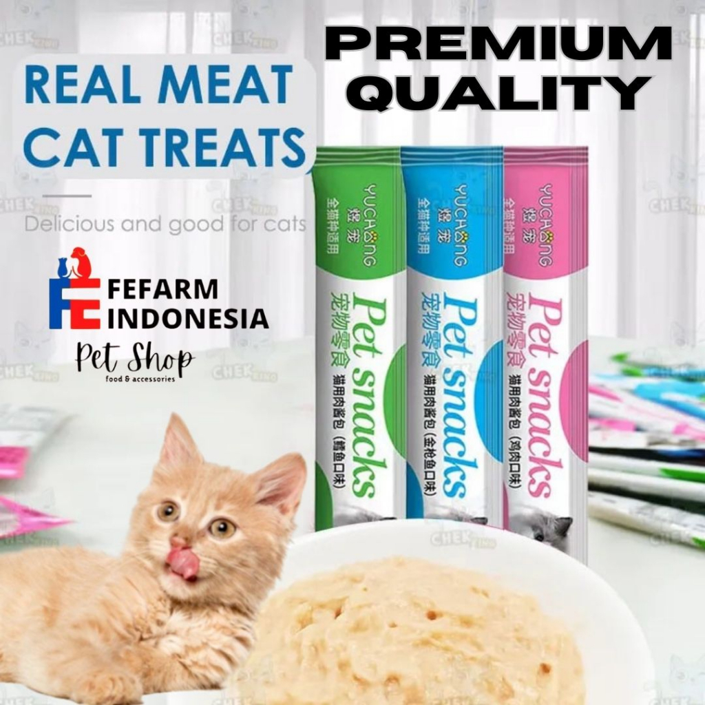 Cemilan Kucing Yuchong Kitten Snack Basah Murah Snack Hewan Peliharaan Pengemukan Kucing15g/Strip FEFARM