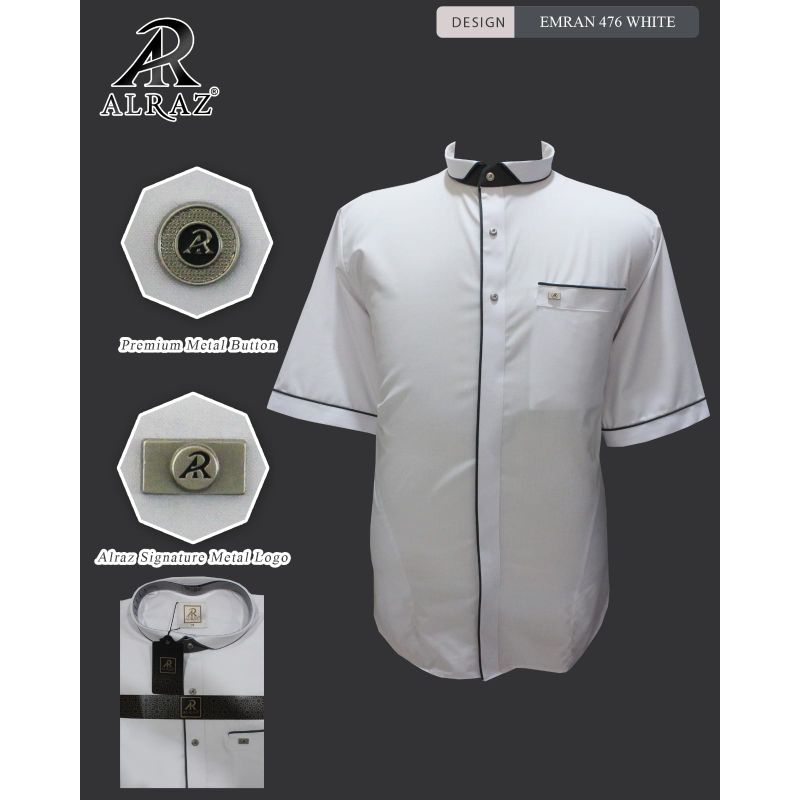 Baju Koko Alraz Emran Lengan Pendek Big Size Jumbo Warna Putih Polos Kancing Metal