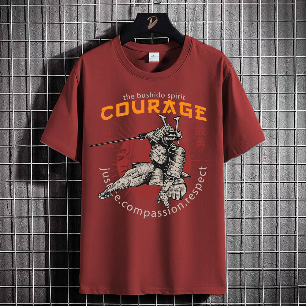 Kaos Tshirt Pria Baju COURAGE SAMURAI Distro Basic Lengan Pendek Cowok Kasual DTF