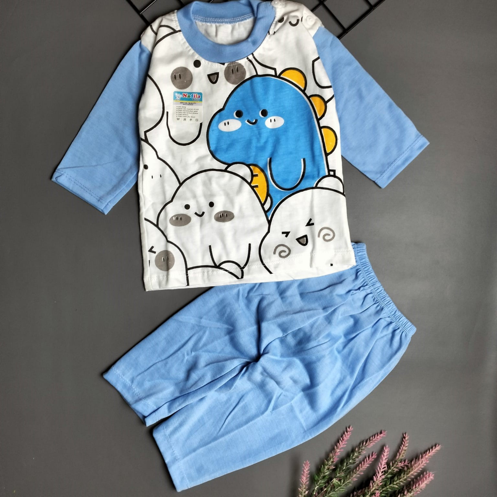 piyama setelan bayi 3-12 bulan motif cute dino