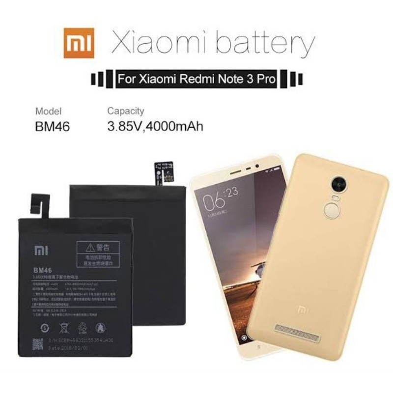 BATERAI XIAOMI REDMI NOTE 3 / NOTE 3 PRO BM46 ORIGINAL 4000MAH