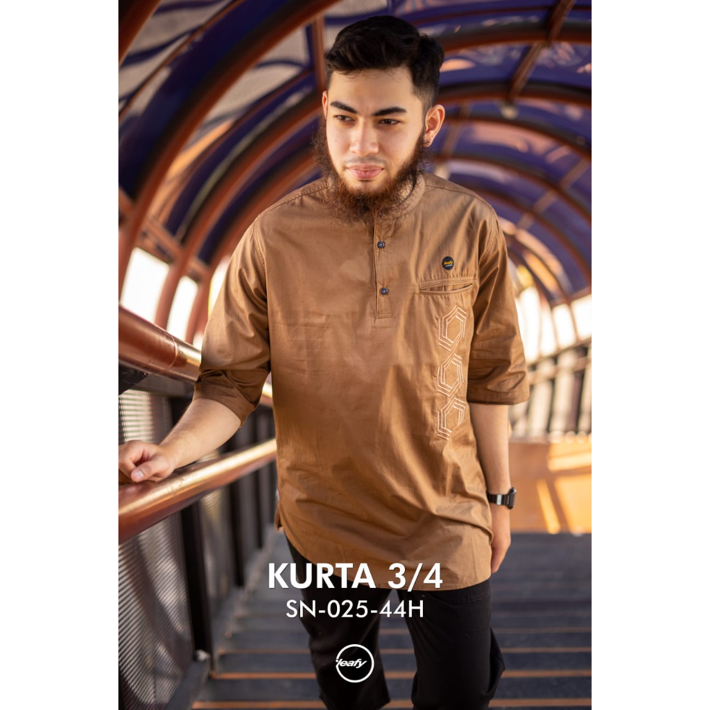 Leafy Koko Kurta Pria Lengan 3/4 SN025 Terbaru ORIGINAL Cotton twill Import Premium | Baju Koko Paki